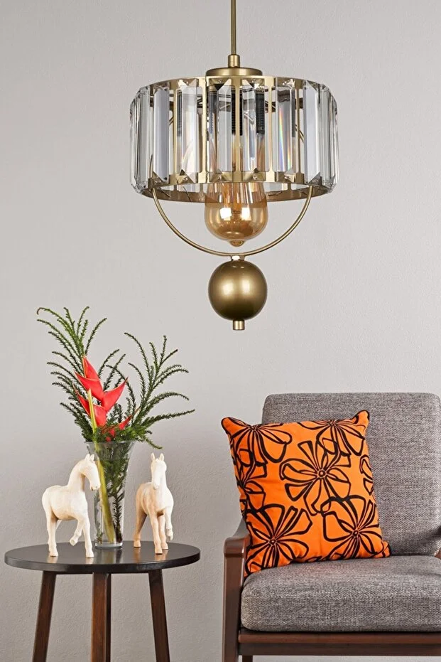 Galon Tekli Lux Kristal Beyaz Sarkıt Avize